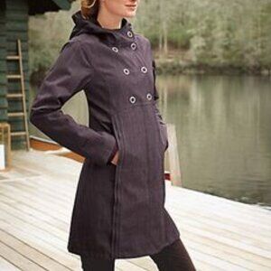 Eddie Bauer Women's Small Rain Coat Jacket Mid Length Purple Pockets Hooded snap